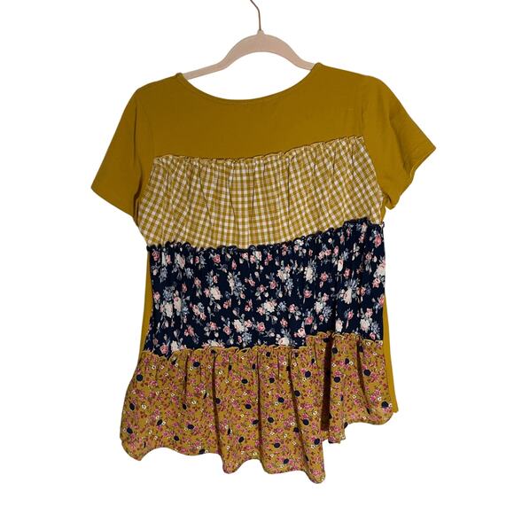 Umgee Yellow Patchwork Quilted Patterned Small Blouse Cottage Prairie Farmhouse - Picture 5 of 5